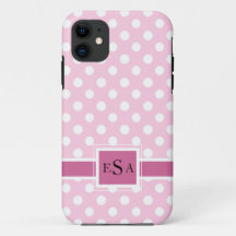 Rose Polkadot Monogramme mignon Moderne