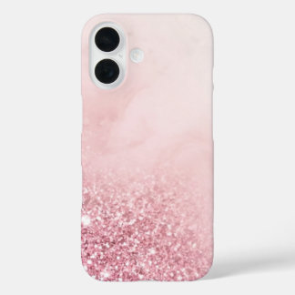 Coques iPhone 16 Rose Poudré Vernis Pailleté Ombre Marbre Blanc