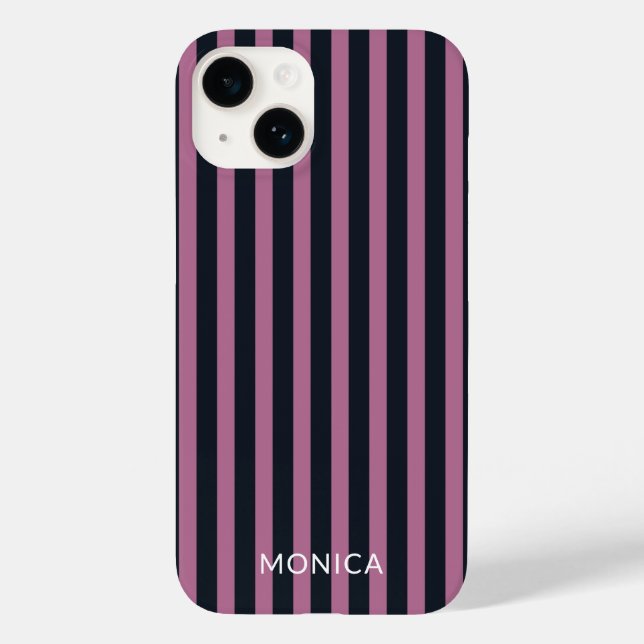 Coques Case-Mate iPhone rose rayé | nom personnalisé marine (Verso)