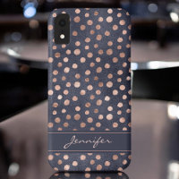 Rose Rose Gold - Marine Blue Polka Dot Motif