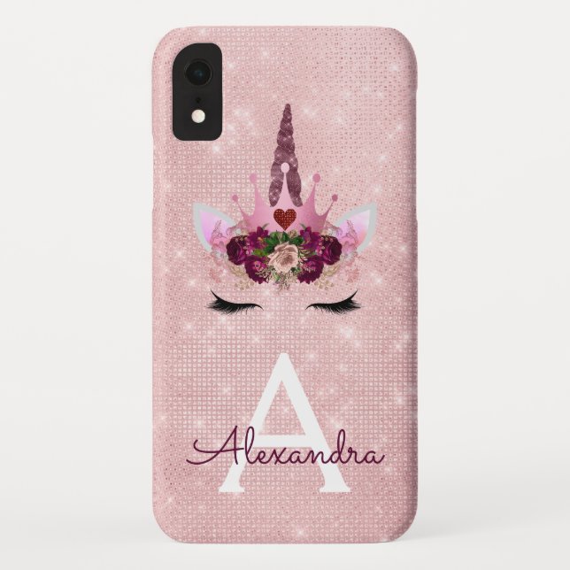 Coques Case-Mate iPhone Rose - Rose or Unicorne Épargne Princesse Monogram (Dos)