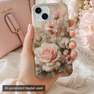 Coque Pour iPhone 15 Rose rose pastel vintage shabby chic
