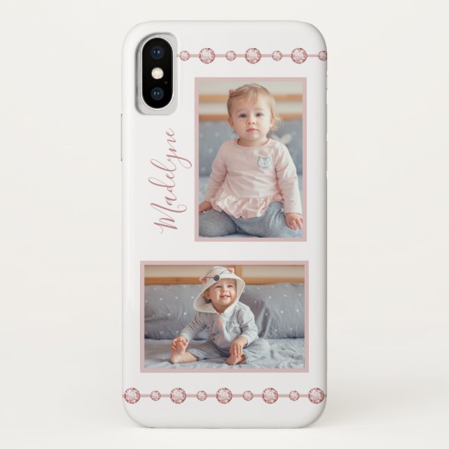 Coques Case-Mate iPhone Rose rose Rhinestone Nom Photo (Dos)