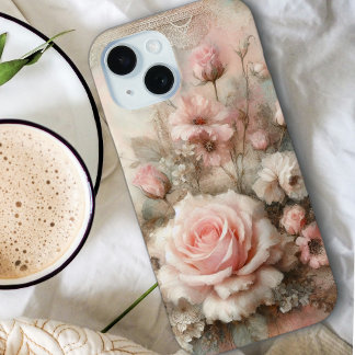 Coque Pour iPhone 15 Rose rose rose rose rose vintage Shabby Chic