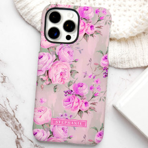 Coques iPhone 16 Pro Max Rose Roses Nom personnalisé Floral