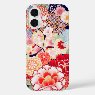 Coques iPhone 16 ROSE ROUGE BLANC FLEURS pivoines, Floral japonais 