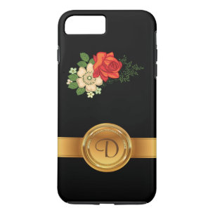 Coque iPhone 8 Plus/7 Plus Rose rouge et marguerites Monogramme personnalisé