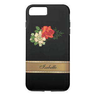 Case-Mate iPhone Case Rose rouge et marguerites nom personnalisé or