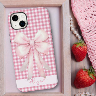 Coque Pour iPhone 14 Plus Rose Ruban Rose à Carreaux Personnalisé