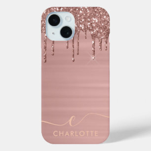 Coque Pour iPhone 15 Rose simple élégant  Gold Parties scintillant Drif