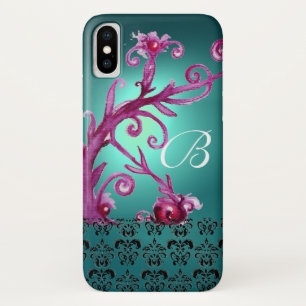 ETUI iPhone Case-Mate ROSE TURQUOISE BLEU FLORAL SWIRLS, BLACK DAMASK MO