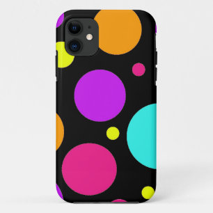 Coque iPhone 11 Rose turquoise pourpre orange de noir de pois