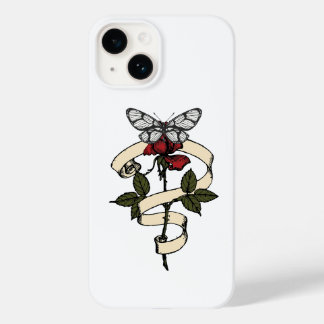 Coque Pour iPhone 14 Rose vintage & Mug papillon - Élégance botanique