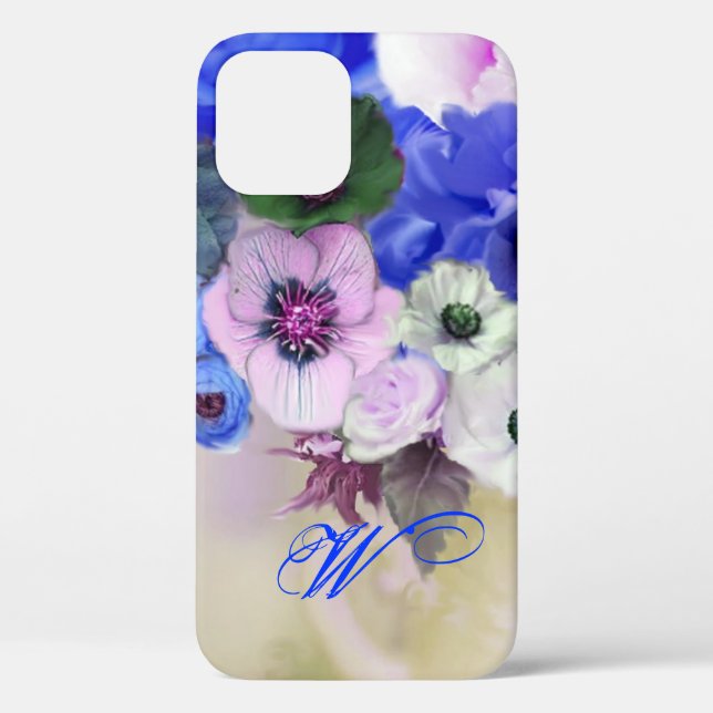 COQUES Case-Mate iPhone ROSES BLANCHES BLEUES ET MONOGRAMME DES FLEURS D'A (Verso)