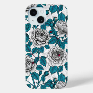 Coque Pour iPhone 15 Roses blanches et coccinelles