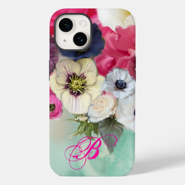 COQUES Case-Mate iPhone ROSES BLANCHES ET FLEURS D'ANÉMONE MONOGRAMME (Verso)