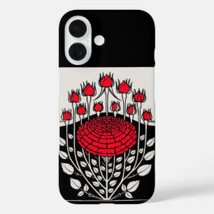 Coques iPhone 16 ROSES BLANCHES NOIRES, ROSEBUDS Art Nouveau Floral