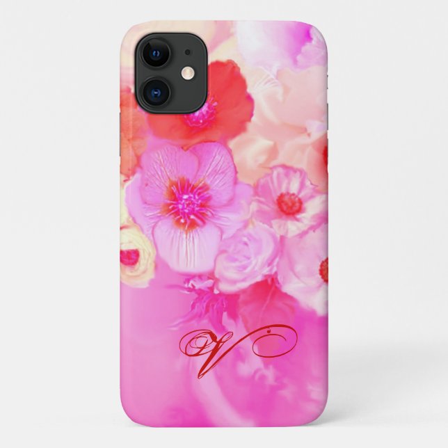 COQUES Case-Mate iPhone ROSES BLANCHES ROUGES ET ANÉMONES PINK MONOGRAMME (Dos)