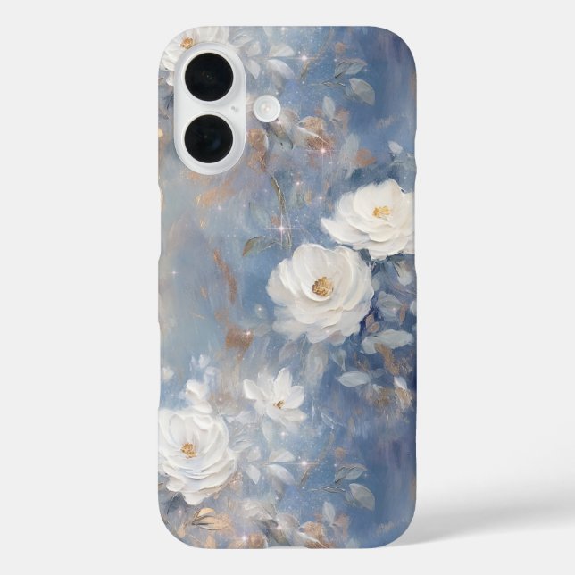 Coques Case-Mate iPhone Roses blanches sur bleu Arrière - plan Paint Style (Verso)