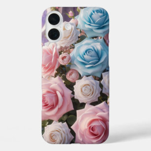 Coques iPhone 16 Plus Roses Bleu Clair, Blanc et Rose