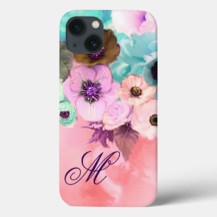 Case-Mate iPhone CASE ROSES BLEU TURQUOISE, FLEURS ANÉMONE ROSE MONOGRAM