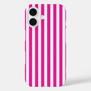 Coques iPhone 16 Roses Chauds et Rayures Verticales Blanches Minima