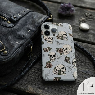 Coque Pour Pour iPhone 14 Pro Max Roses Crânes Gris Vintage