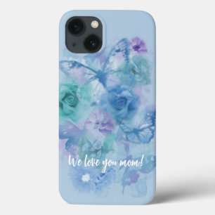 Case-Mate iPhone Case Roses d'aquarelle bleu et papillons