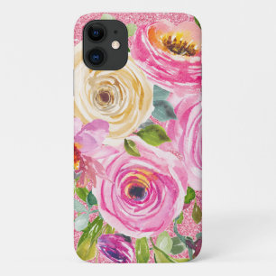 Case-Mate iPhone Case Roses d'aquarelle en Parties scintillant rose et c