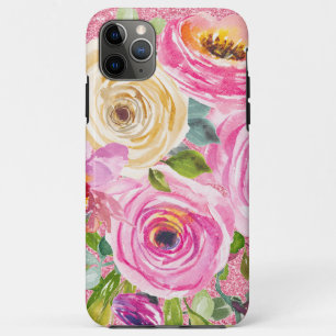 Case-Mate iPhone Case Roses d'aquarelle en Parties scintillant rose et c