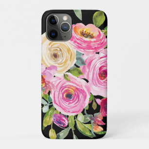 Case-Mate iPhone Case Roses d'aquarelle en rose et crème sur noir