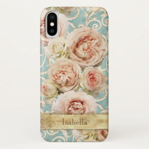 Coque iPhone X Roses d'Heirloom avec Damask Personnalisé