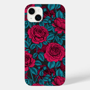Coque Pour iPhone 14 Plus Roses en rouge et bleu