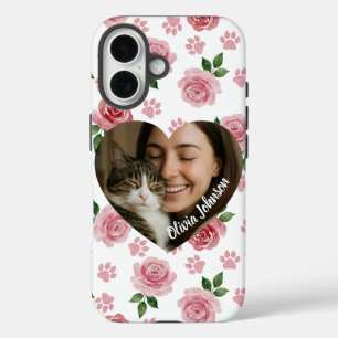 Coques iPhone 16 Roses et empreintes de pattes aquarelles avec phot