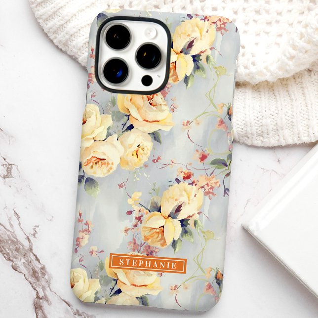 Coques Case-Mate iPhone Roses Jaunes Nom personnalisé Floral (Créateur téléchargé)