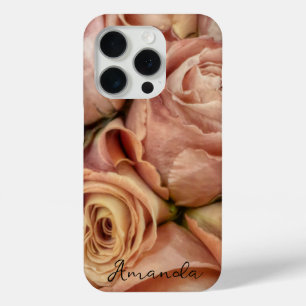 Coque iPhone 15 Pro roses roses élégantes ajouter du texte ou du monog
