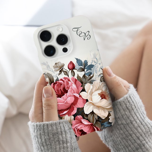 Coques Case-Mate iPhone Roses roses roses colorées élégantes avec monogram (Créateur téléchargé)