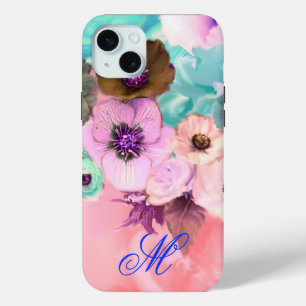 Coque iPhone 15 Mini ROSES ROSES ROSES ROSES turquoises ET FLEURS D'ANÉ