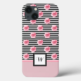 Case-Mate iPhone Case Roses roses sur bandes noires et blanches avec ini