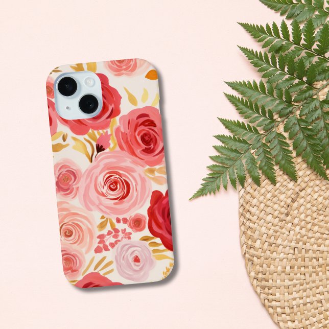 Coques Case-Mate iPhone Roses rouges roses rose Fleurs florales Aquarelle (Watercolor Pink Red Roses Floral Flowers iPhone Case)