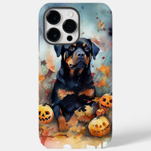 Coque Pour Pour iPhone 14 Pro Max Rottweiler d'Halloween avec citrouilles effrayant