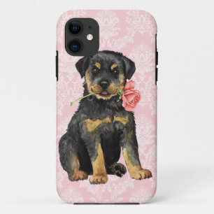 Coque iPhone 11 Rottweiler rose de Valentine