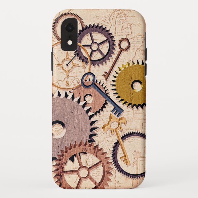 Coques Case-Mate iPhone Roues à vapeur, engrenages, clés, vieille carte Pe (Dos)