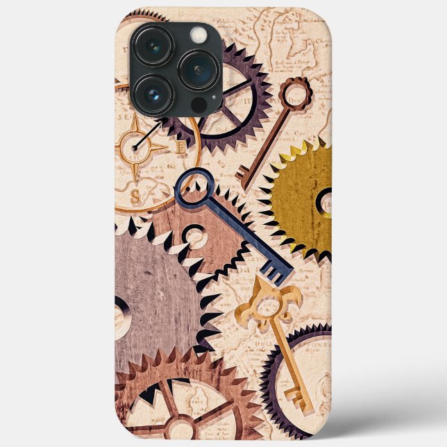 Coques Case-Mate iPhone Roues à vapeur, engrenages, clés, vieille carte Pe (Verso)