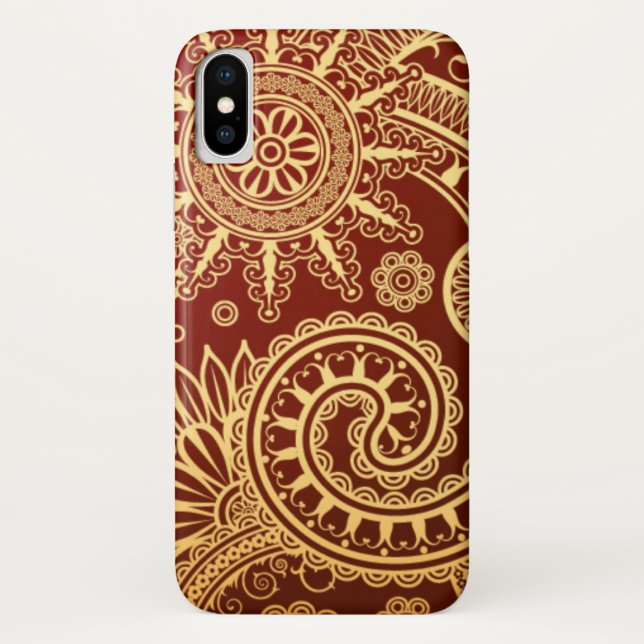 Coques Case-Mate iPhone Rouge abstrait et motif floral d'or (Dos)