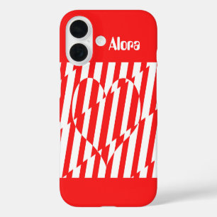 Coques iPhone 16 Rouge Abstrait n Blancs Valentine Coeur