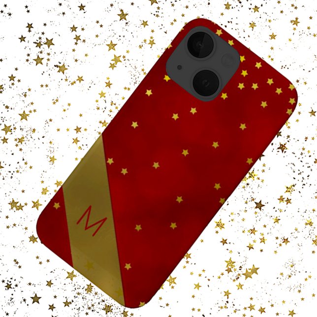Coques Case-Mate iPhone Rouge avec étoiles d'or Monogramme (Créateur téléchargé)