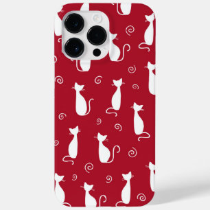 COQUE POUR POUR iPhone 14 PRO MAX ROUGE AVEC MOTIF CHAT SITTTE BLANC