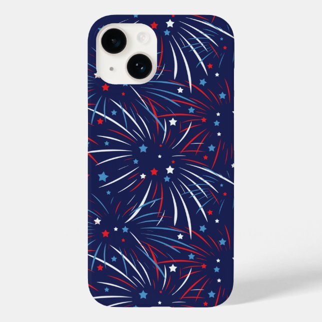 Coques Case-Mate iPhone Rouge Blanc Bleu Étoiles de feux d'artifice (Verso)