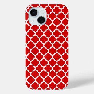 Coque Pour iPhone 15 Rouge Blanc Motif Quatrefoil Marocain #5